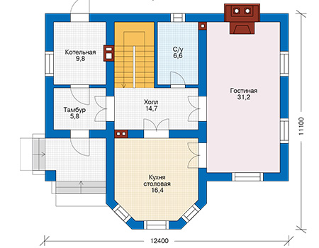 Планировка первого этажа :: Проект дома из газобетона 58-34