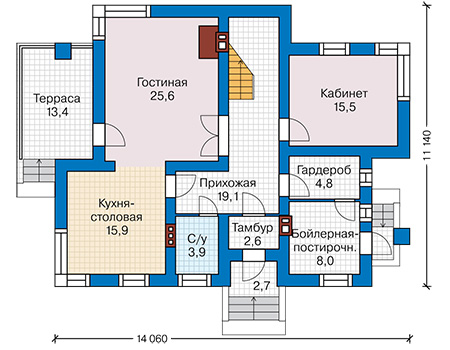 Планировка первого этажа :: Проект дома из газобетона 58-36