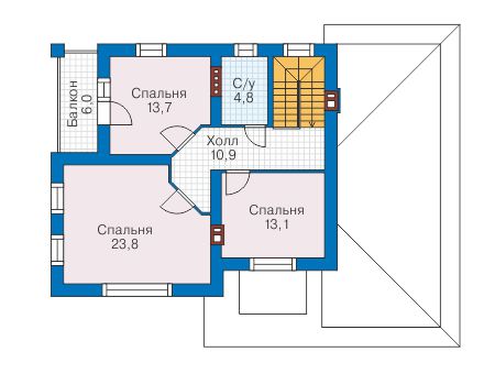 Планировка второго этажа :: Проект дома из газобетона 58-43