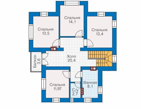 Планировка второго этажа :: Проект дома из газобетона 58-44