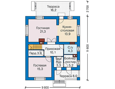 Планировка первого этажа :: Проект дома из газобетона 58-57