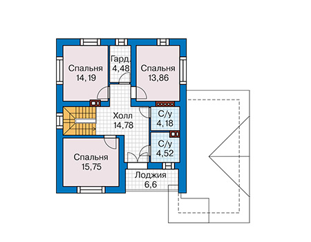 Планировка мансардного этажа :: Проект дома из газобетона 58-58