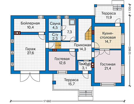 Планировка первого этажа :: Проект дома из газобетона 58-65