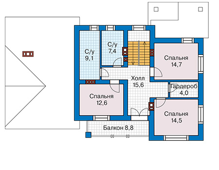 Планировка мансардного этажа :: Проект дома из газобетона 58-65