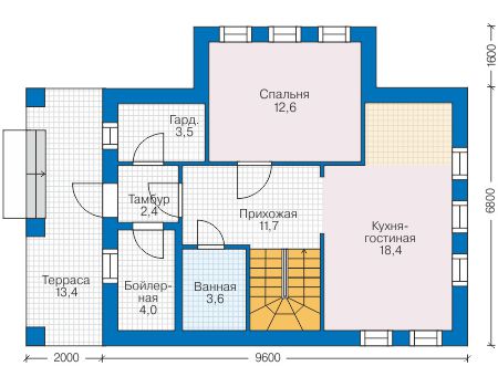 Планировка первого этажа :: Проект дома из газобетона 58-78