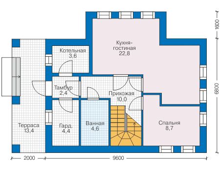 Планировка первого этажа :: Проект дома из газобетона 58-81