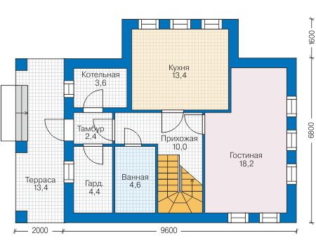 Планировка первого этажа :: Проект дома из газобетона 58-83