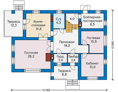 Планировка первого этажа :: Проект дома из газобетона 58-86