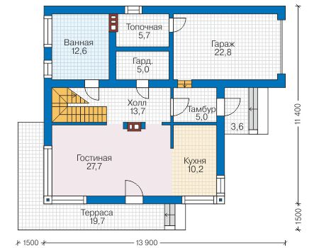 Планировка первого этажа :: Проект дома из газобетона 58-88