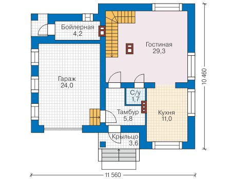 Планировка первого этажа :: Проект дома из газобетона 58-89