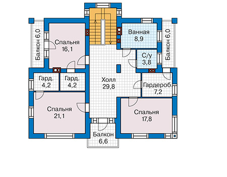 Планировка второго этажа :: Проект дома из газобетона 58-91