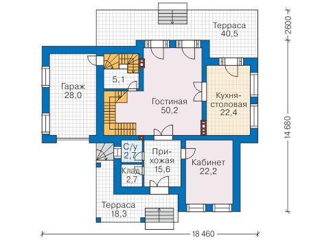 Планировка первого этажа :: Проект дома из газобетона 58-92