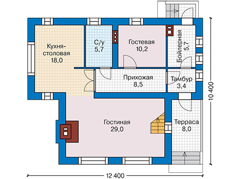 Планировка первого этажа :: Проект дома из газобетона 58-98