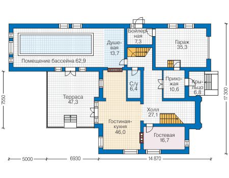 Планировка первого этажа :: Проект дома из газобетона 58-99