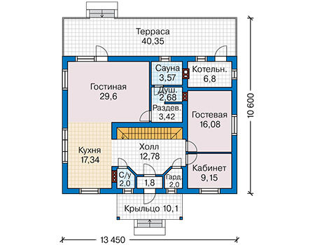 Планировка первого этажа :: Проект дома из газобетона 59-01