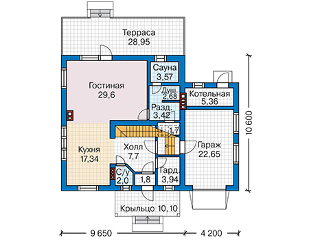 Планировка первого этажа :: Проект дома из газобетона 59-03