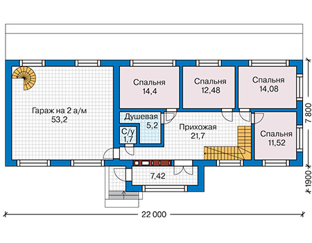 Планировка первого этажа :: Проект дома из газобетона 59-06