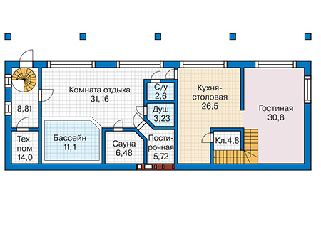 Планировка цокольного этажа :: Проект дома из газобетона 59-06