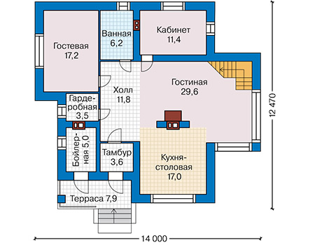 Планировка первого этажа :: Проект дома из газобетона 59-12