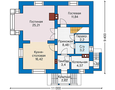 Планировка первого этажа :: Проект дома из газобетона 59-17