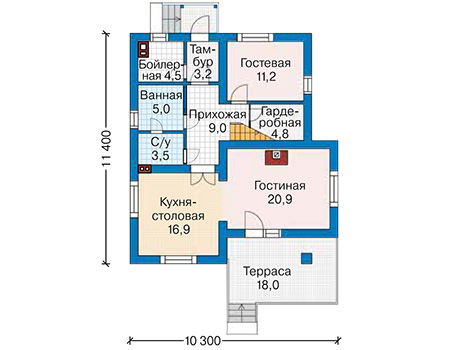 Планировка первого этажа :: Проект дома из газобетона 59-18