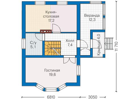 Планировка первого этажа :: Проект дома из газобетона 59-23