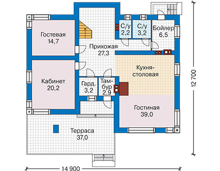 Планировка первого этажа :: Проект дома из газобетона 59-24