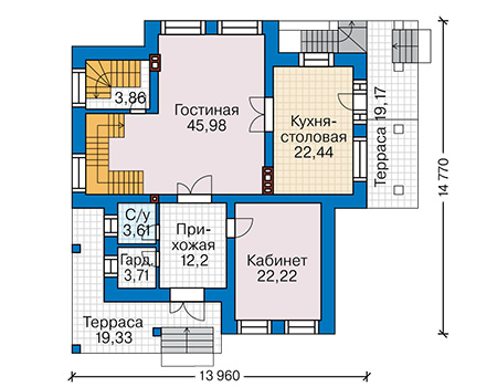 Планировка первого этажа :: Проект дома из газобетона 59-35