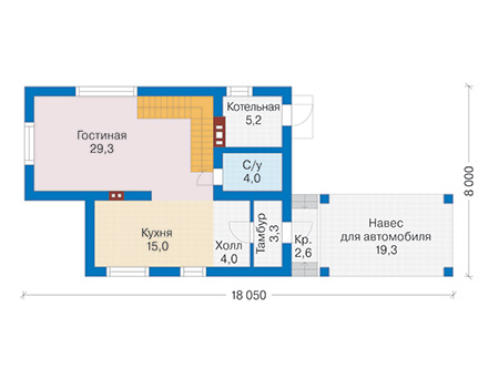 Планировка первого этажа :: Проект дома из газобетона 59-39