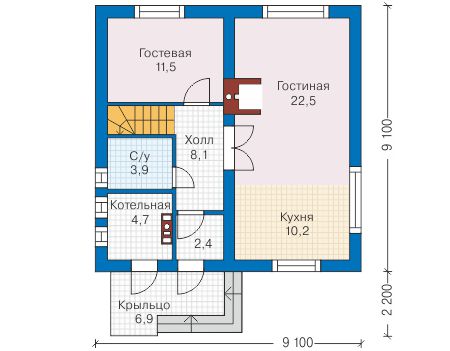 Планировка первого этажа :: Проект дома из газобетона 59-40