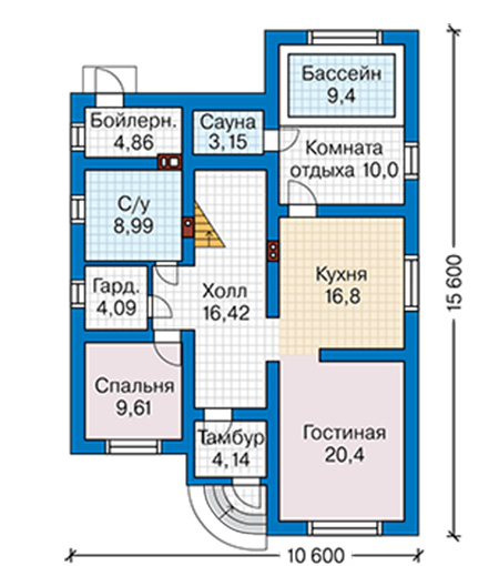 Планировка первого этажа :: Проект дома из газобетона 59-44