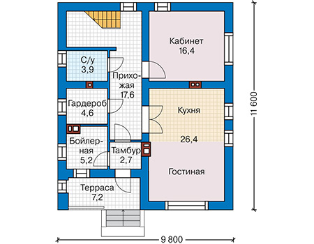 Планировка первого этажа :: Проект дома из газобетона 59-47