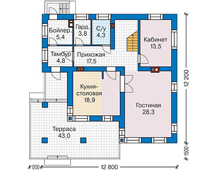 Планировка первого этажа :: Проект дома из газобетона 59-49