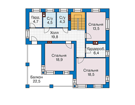 Планировка второго этажа :: Проект дома из газобетона 59-49