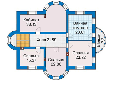 Планировка второго этажа :: Проект дома из газобетона 59-59