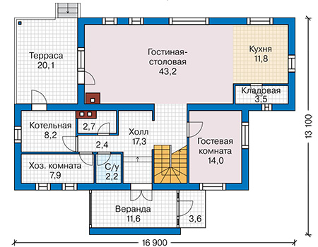 Планировка первого этажа :: Проект дома из газобетона 59-64