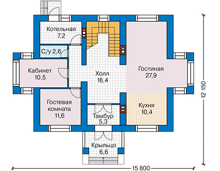 Планировка первого этажа :: Проект дома из газобетона 59-65