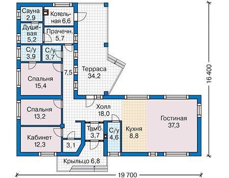 Планировка первого этажа :: Проект дома из газобетона 59-67