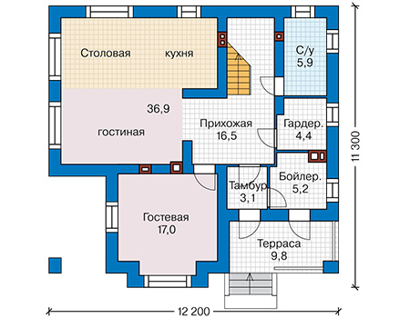 Планировка первого этажа :: Проект дома из газобетона 59-71