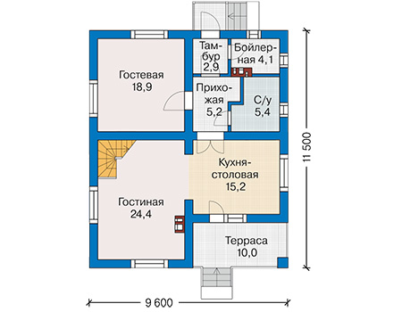 Планировка первого этажа :: Проект дома из газобетона 59-77