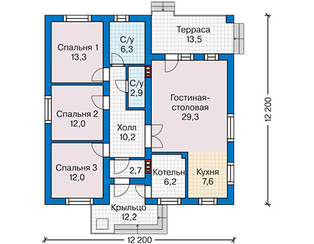 Планировка первого этажа :: Проект дома из газобетона 59-84