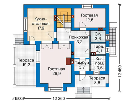 Планировка первого этажа :: Проект дома из газобетона 59-87