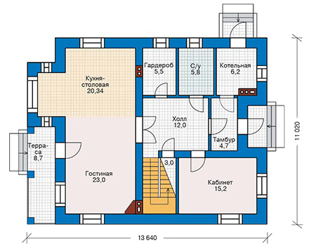 Планировка первого этажа :: Проект дома из газобетона 59-96