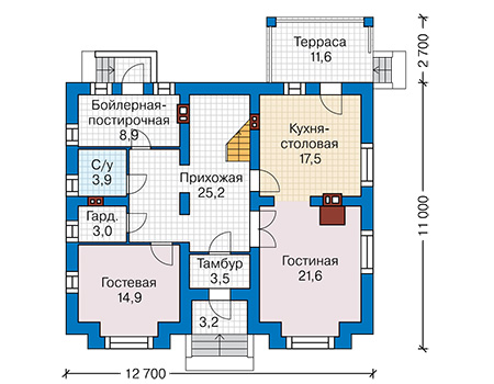 Планировка первого этажа :: Проект дома из газобетона 60-00