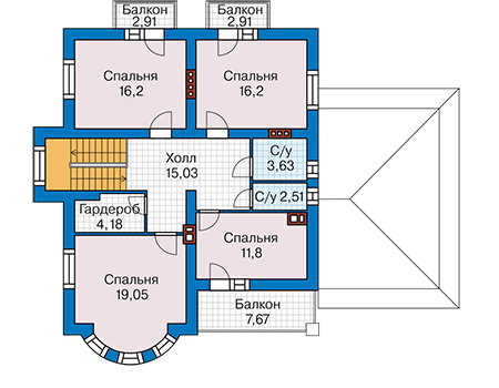 Планировка второго этажа :: Проект дома из газобетона 60-03