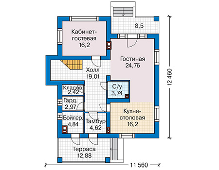 Планировка первого этажа :: Проект дома из газобетона 60-05