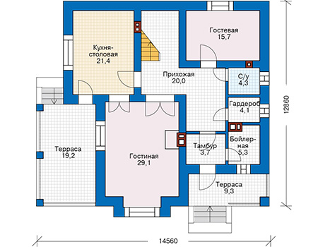 Планировка первого этажа :: Проект дома из газобетона 60-12