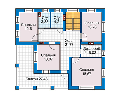 Планировка второго этажа :: Проект дома из газобетона 60-13