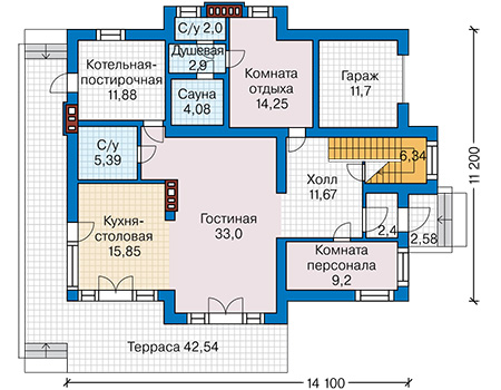 Планировка первого этажа :: Проект дома из газобетона 60-14