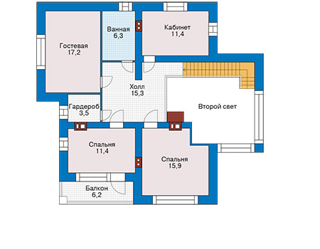 Планировка второго этажа :: Проект дома из газобетона 60-15